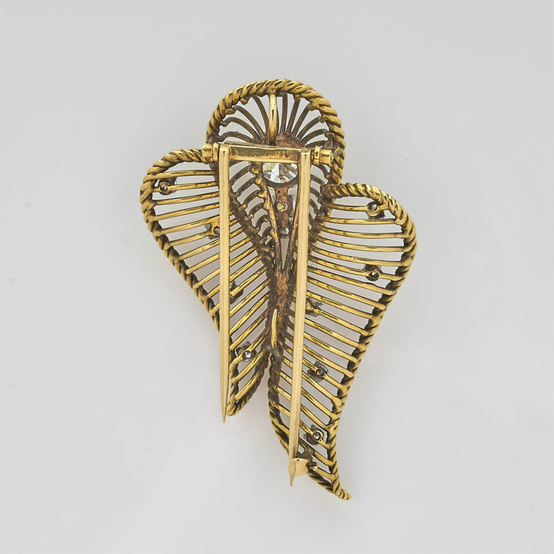18K Gold &amp;amp; 2.25 ct Diamond Wire Work Leaf Pin