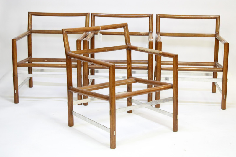 4 Edward Wormley Dunbar Oak &amp;amp; Chrome Armchairs