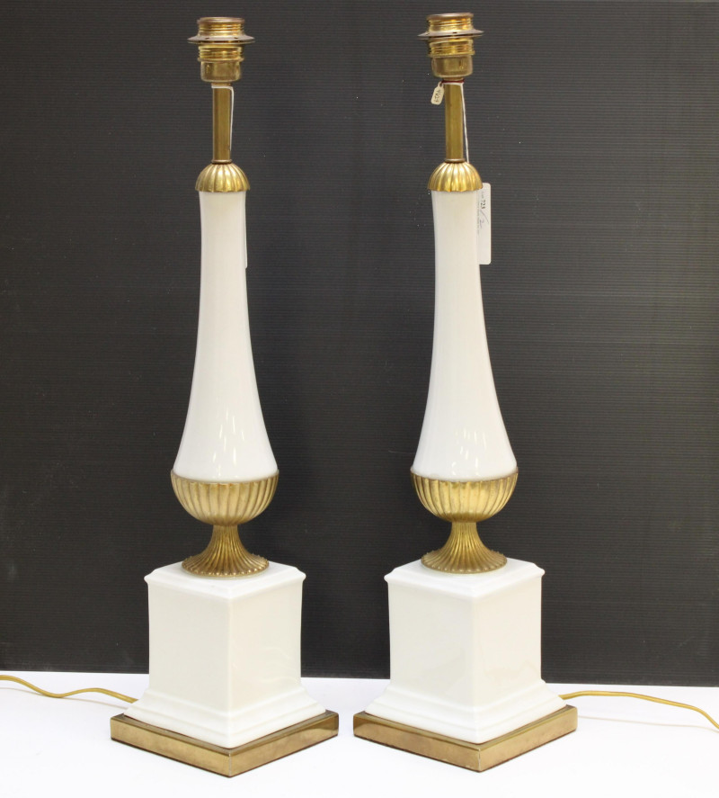 Pr Neo Classic Style White Ceramic &amp;amp; Brass Lamps