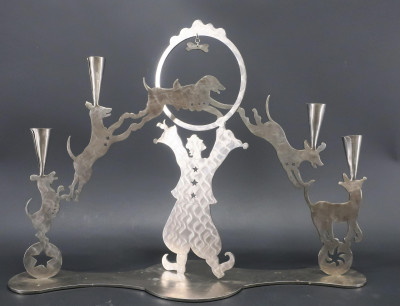Amy Hess, 8 Polished Steel Candle Holders &amp;amp; Frame