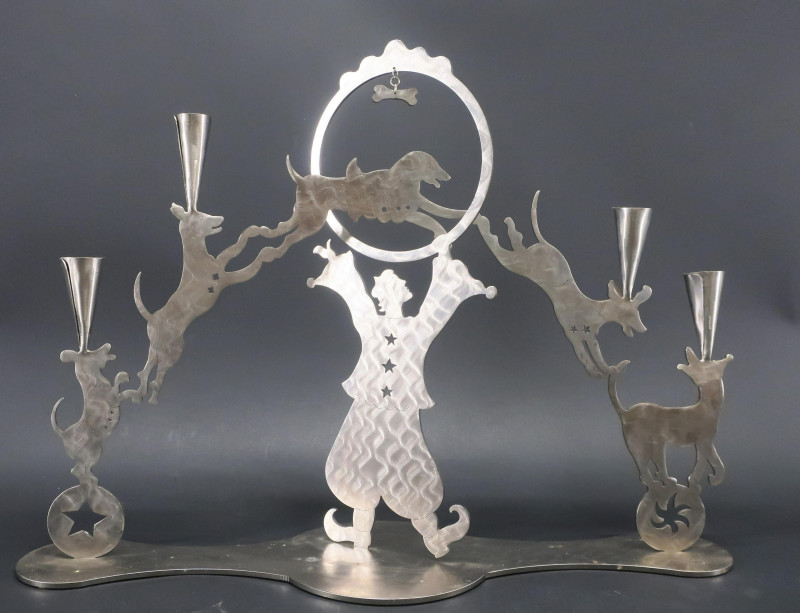 Amy Hess, 8 Polished Steel Candle Holders &amp;amp; Frame