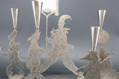 Amy Hess, 8 Polished Steel Candle Holders &amp;amp; Frame