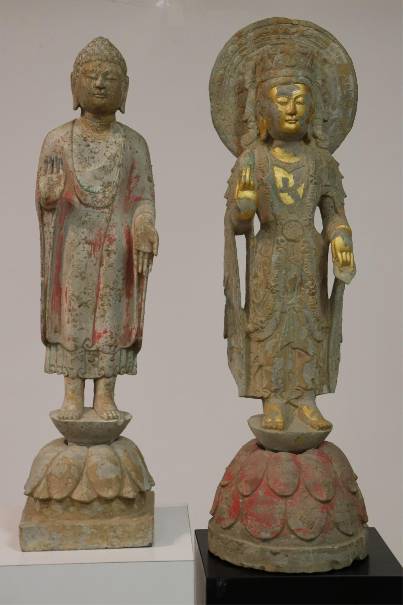 Two Standing Stone Buddhist Figures