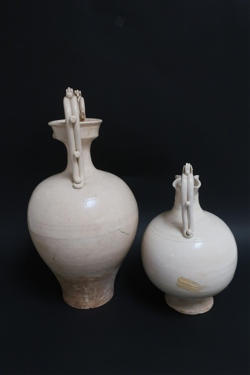 Two Tang Dragon Handle Vessels