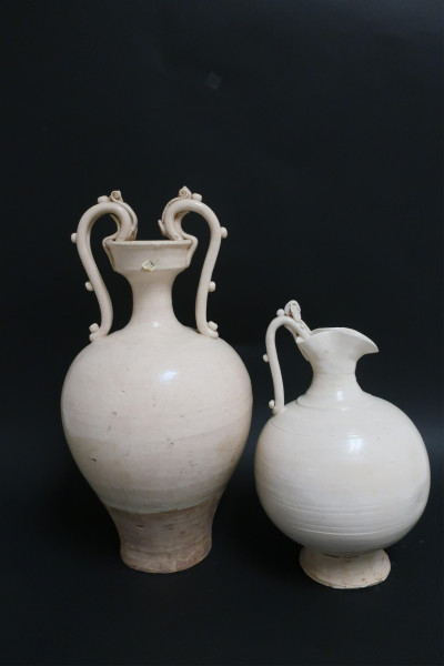 Two Tang Dragon Handle Vessels