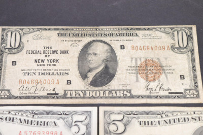 US Currency: $10, $2, $5 $1 Silver Cert.