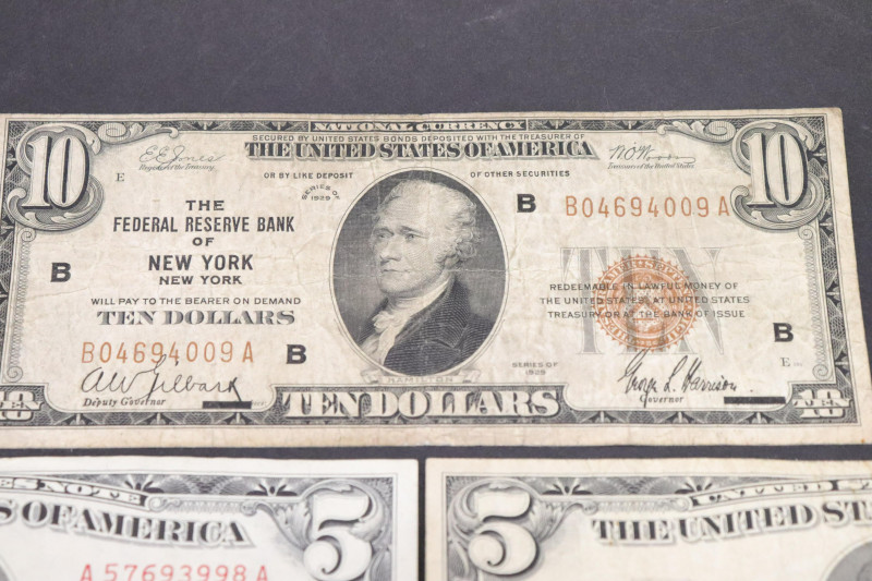 US Currency: $10, $2, $5 $1 Silver Cert.