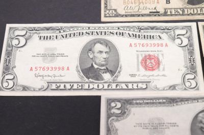 US Currency: $10, $2, $5 $1 Silver Cert.