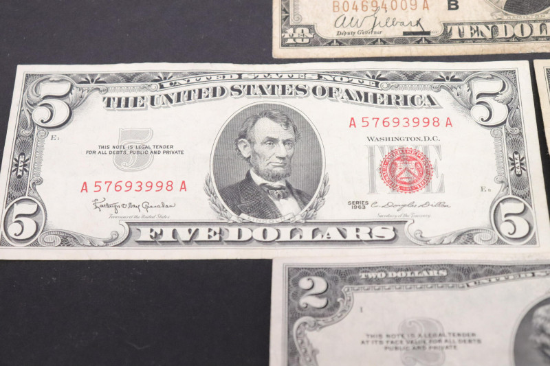 US Currency: $10, $2, $5 $1 Silver Cert.