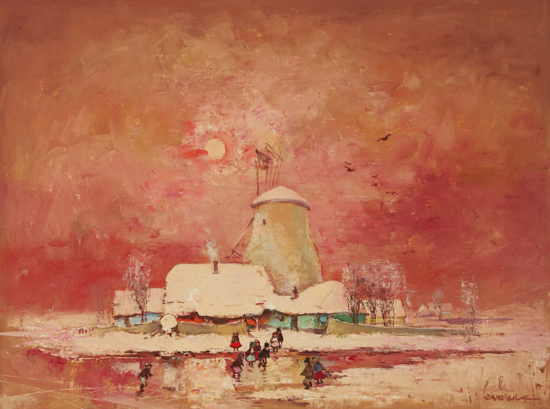 Antal Jancsek - Winter Skating on the Pond