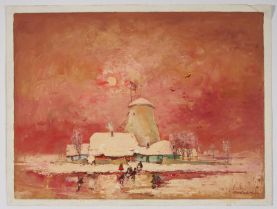 Antal Jancsek - Winter Skating on the Pond