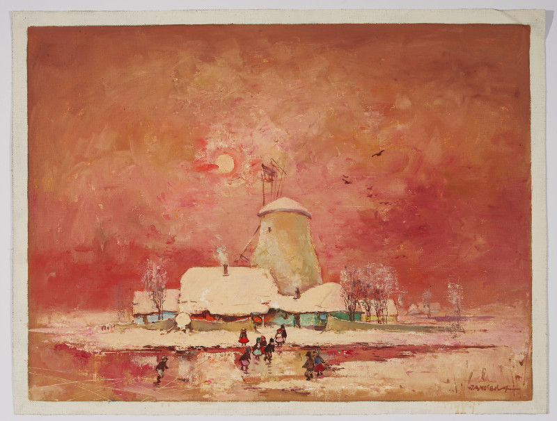 Antal Jancsek - Winter Skating on the Pond