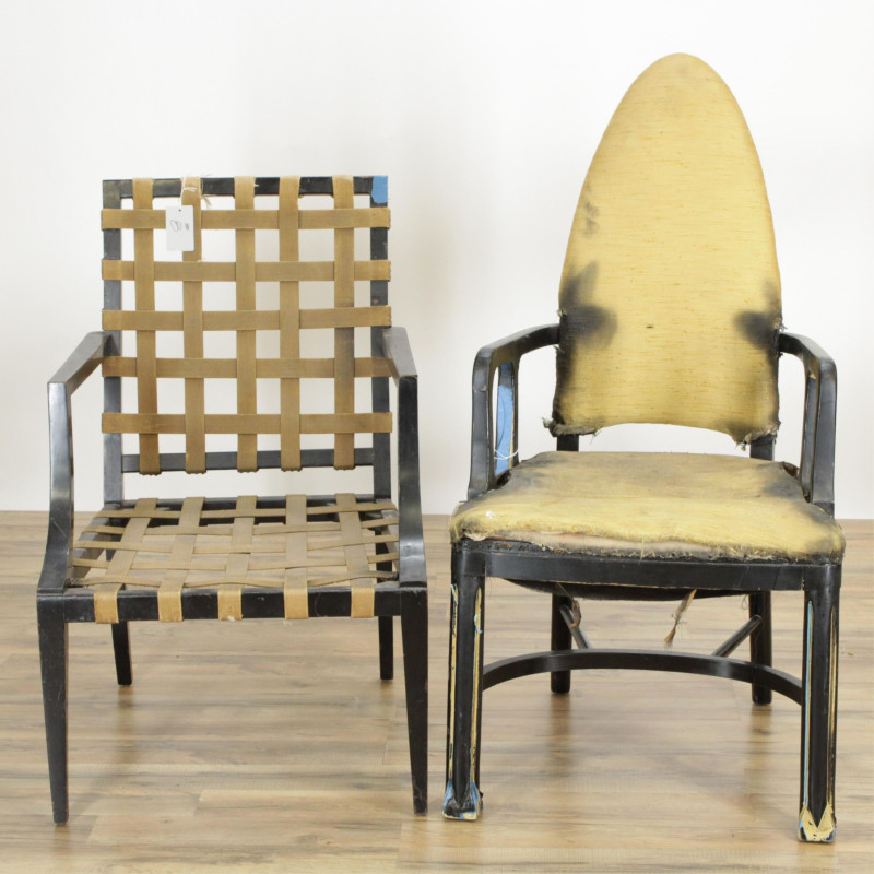 Two Art Deco Black Lacquer Armchairs