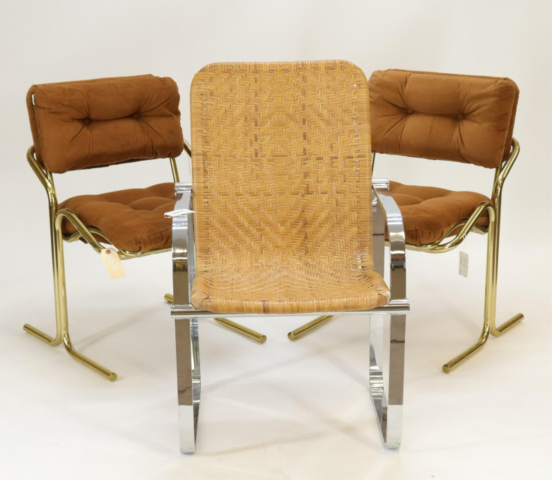Pr Monsanto Brass Side Chairs Woven Armchair