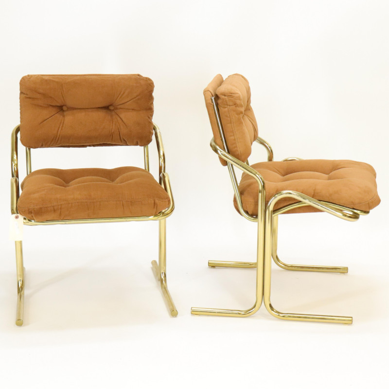 Pr Monsanto Brass Side Chairs Woven Armchair