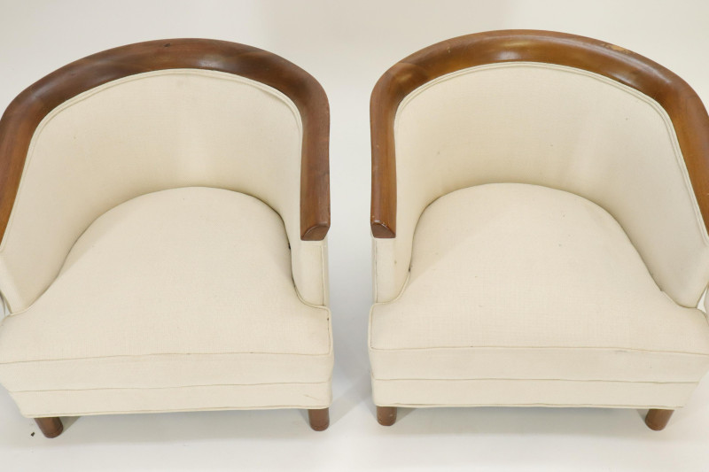 Pair Mid Century Walnut Club Slipper Chairs