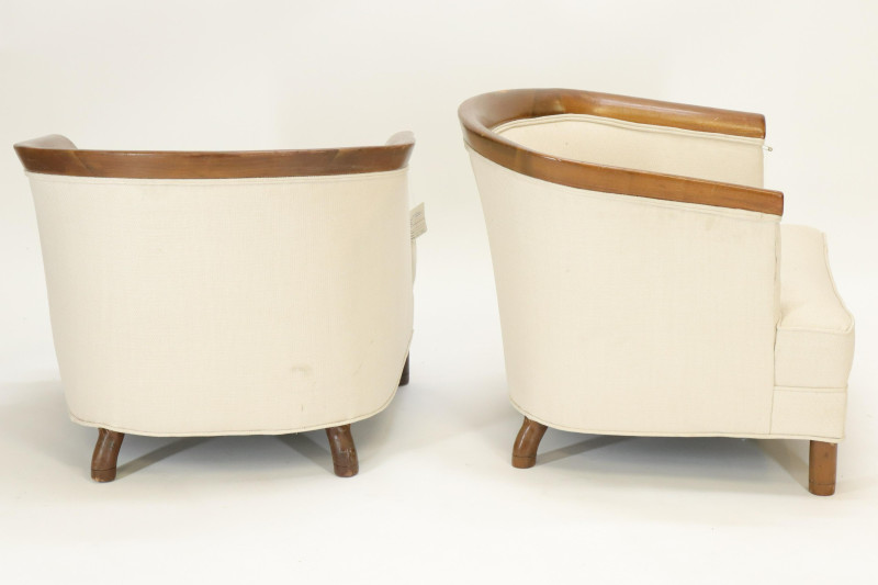Pair Mid Century Walnut Club Slipper Chairs