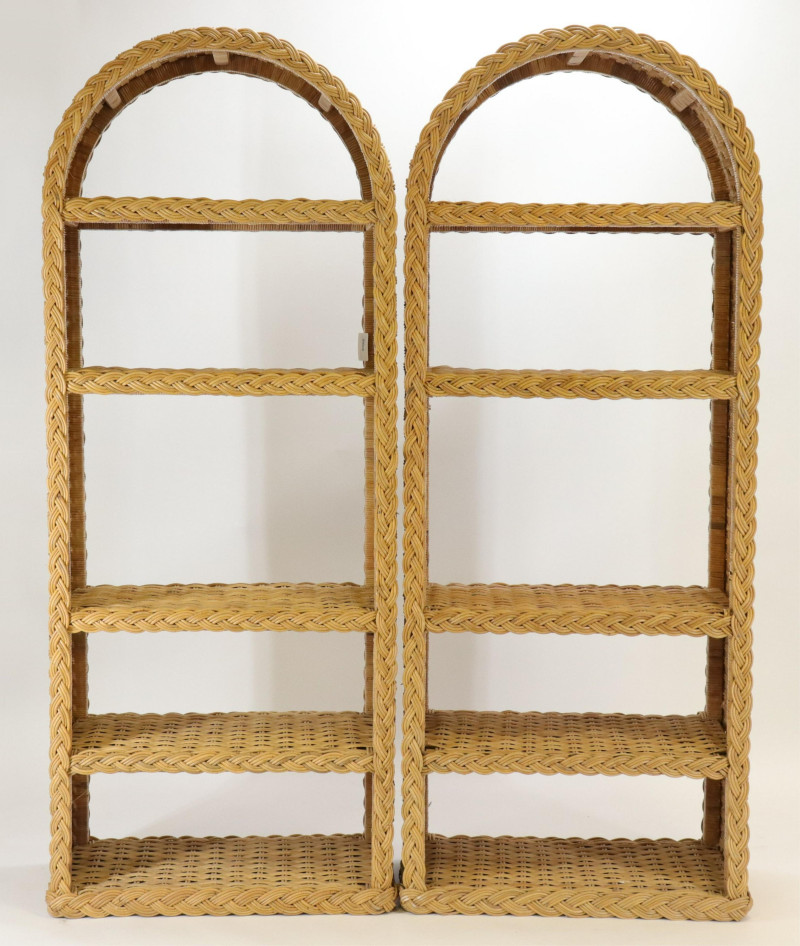 Pair Wicker Domed Open Bookcases