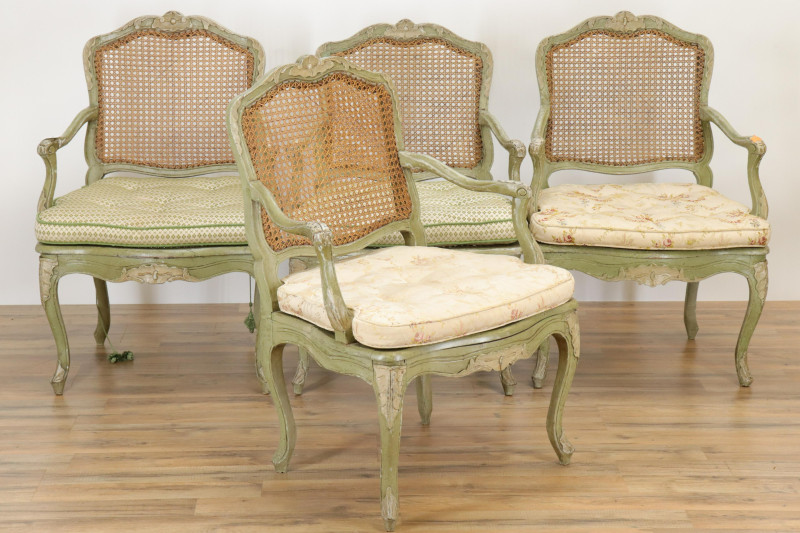 Four 18th C French Louis XV Fauteuil