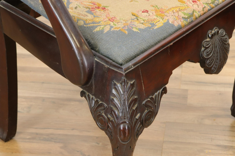 Two Chippendale Style Chairs Needlepoint Seats