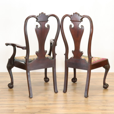 Two Chippendale Style Chairs Needlepoint Seats