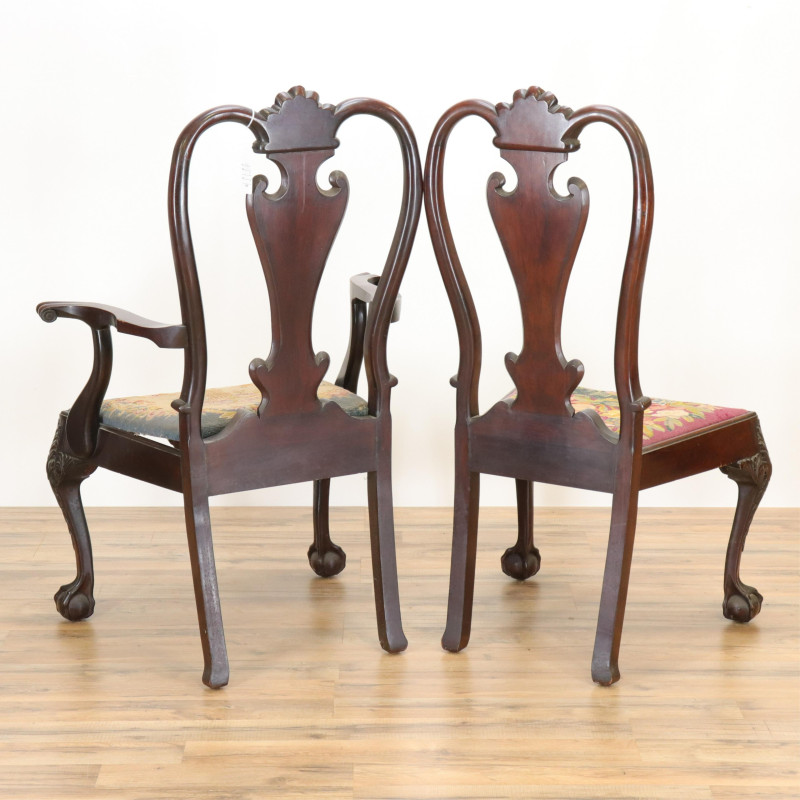 Two Chippendale Style Chairs Needlepoint Seats