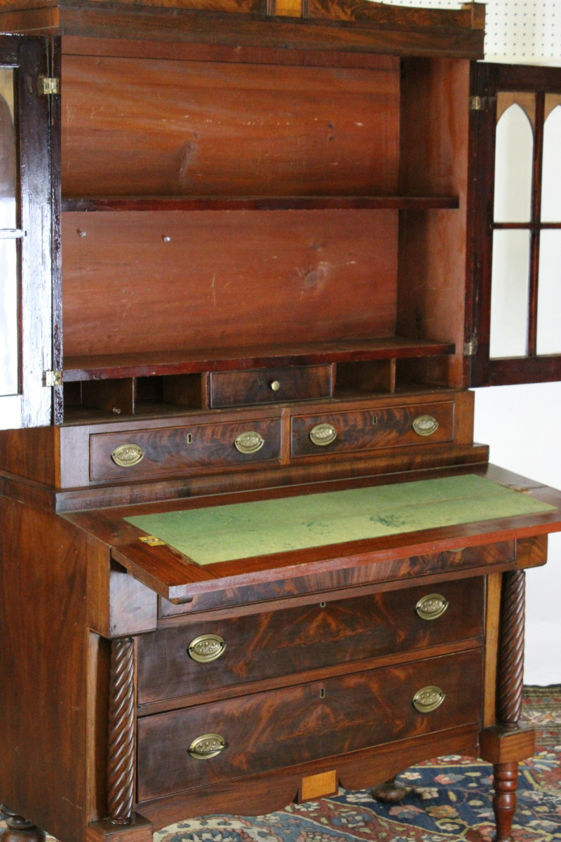 Late Federal Inlaid Mahog Bureau Bookcase 19th