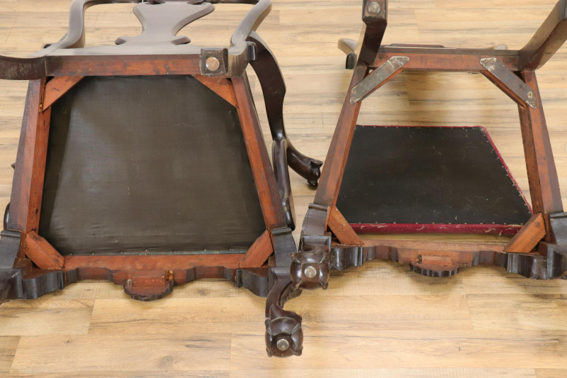 Two Chippendale Style Chairs Needlepoint Seats