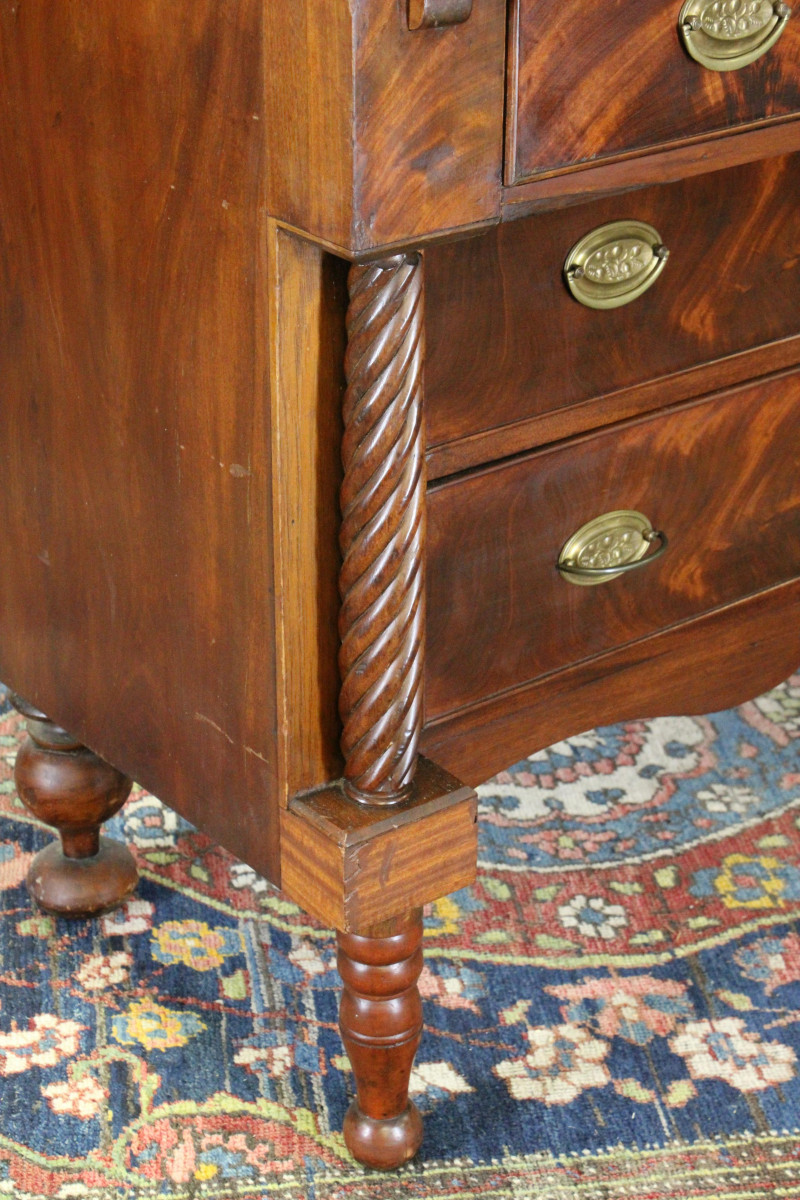 Late Federal Inlaid Mahog Bureau Bookcase 19th