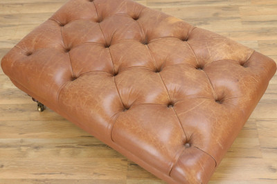 Victorian Style Brown Leather Upholstered Bench