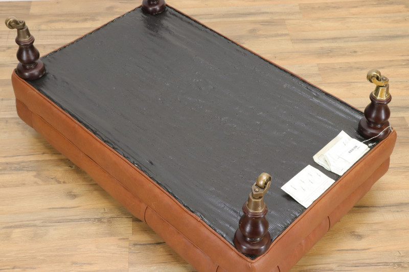 Victorian Style Brown Leather Upholstered Bench