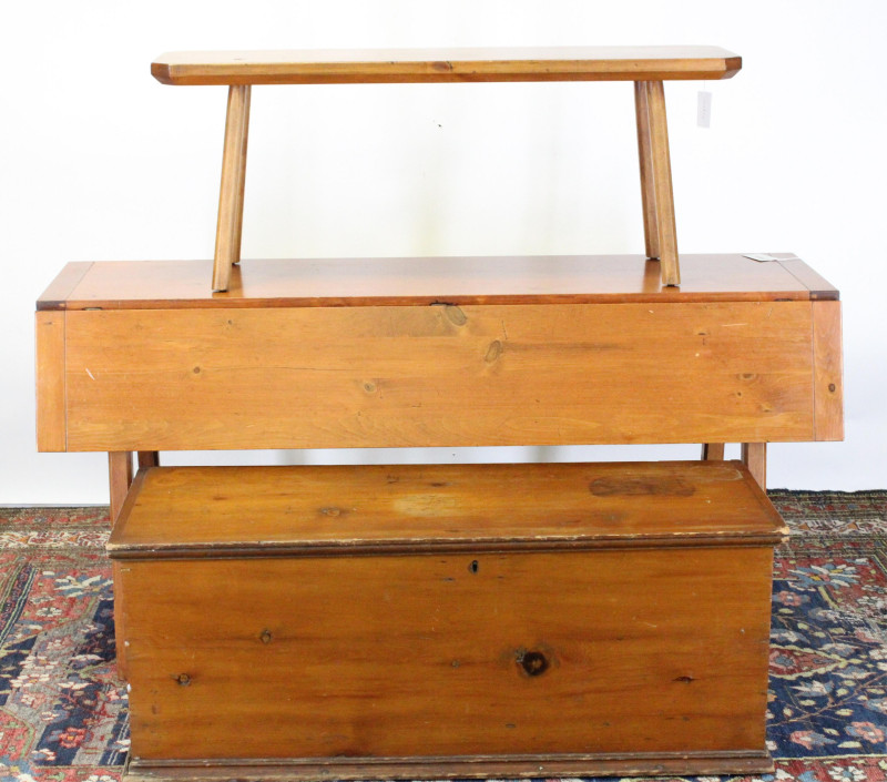 Pine Drop Leaf Table and 19th C Chest Maple Bench