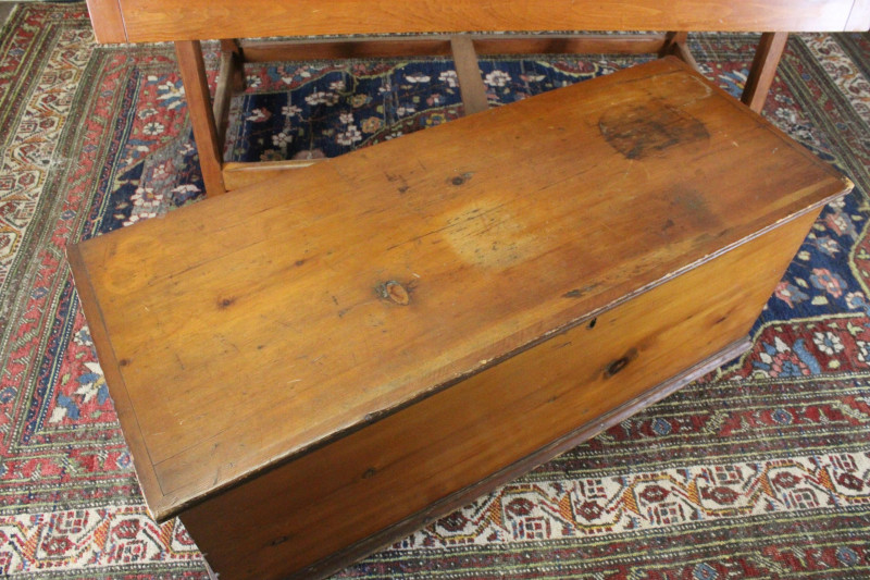 Pine Drop Leaf Table and 19th C Chest Maple Bench