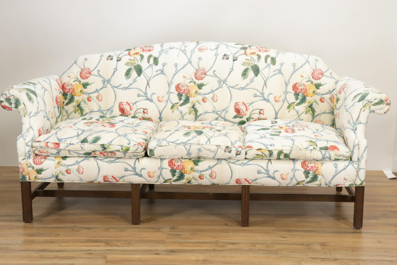 George III Style Mahogany Camelback Sofa