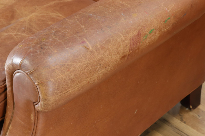 Pair Marks Spencer Brown Leather Club Chairs