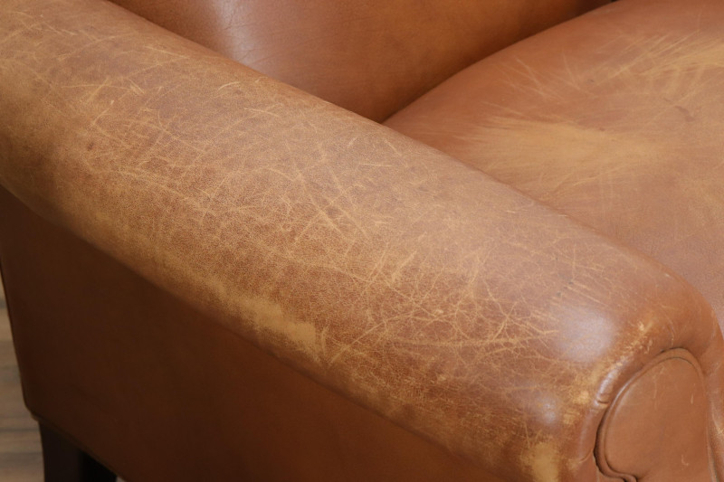 Pair Marks Spencer Brown Leather Club Chairs