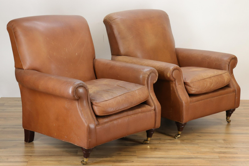 Pair Marks Spencer Brown Leather Club Chairs
