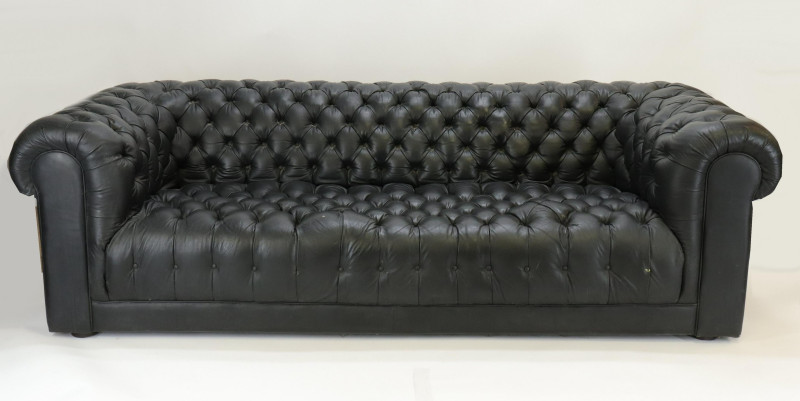 Black Leather Upholstered Chesterfield Sofa