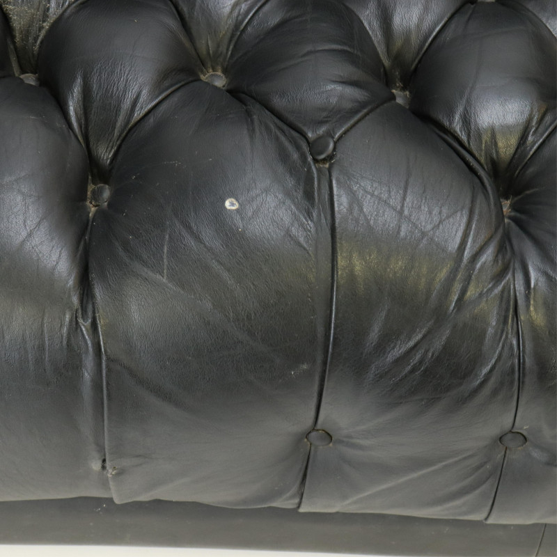 Black Leather Upholstered Chesterfield Sofa
