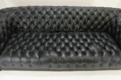 Black Leather Upholstered Chesterfield Sofa