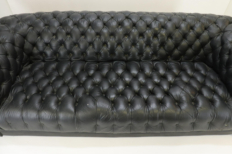 Black Leather Upholstered Chesterfield Sofa