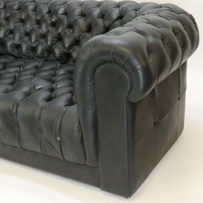 Black Leather Upholstered Chesterfield Sofa