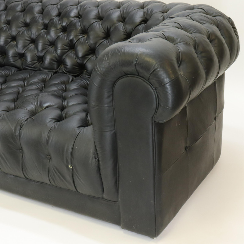 Black Leather Upholstered Chesterfield Sofa