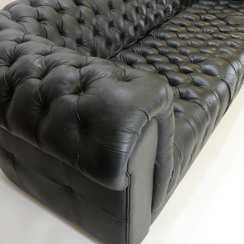 Black Leather Upholstered Chesterfield Sofa