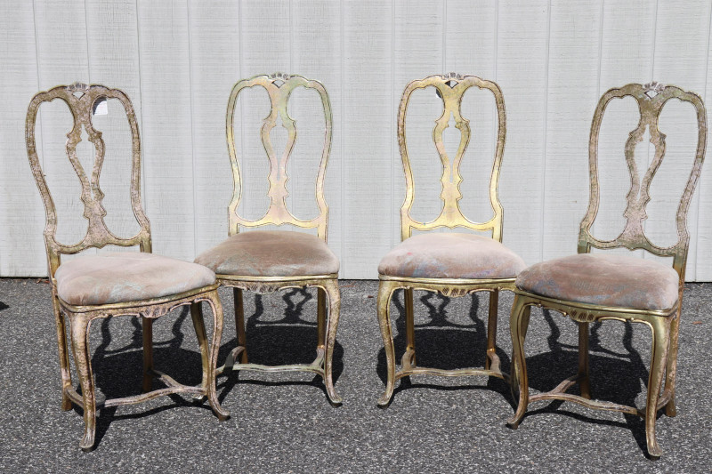 4 Venetian Style Painted Gold Aluminum Chairs