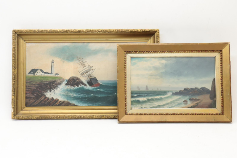 2 Sea Shoreline Scenes Early 20th C