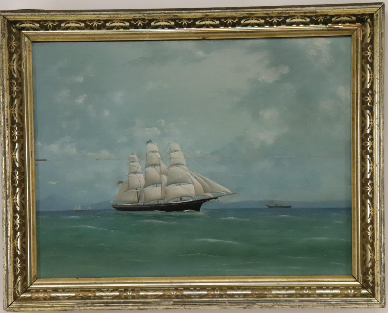Maritime Oil Painting19th C Ship at Sea O/B