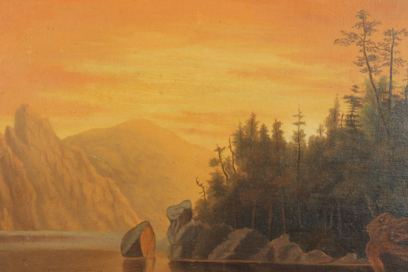 Sunset Over Lake Oil on Canvas/Board