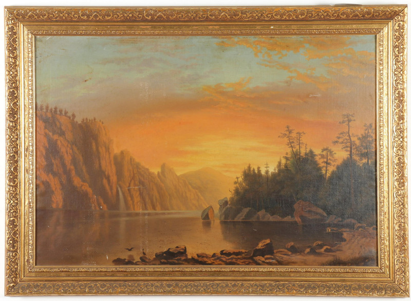 Sunset Over Lake Oil on Canvas/Board