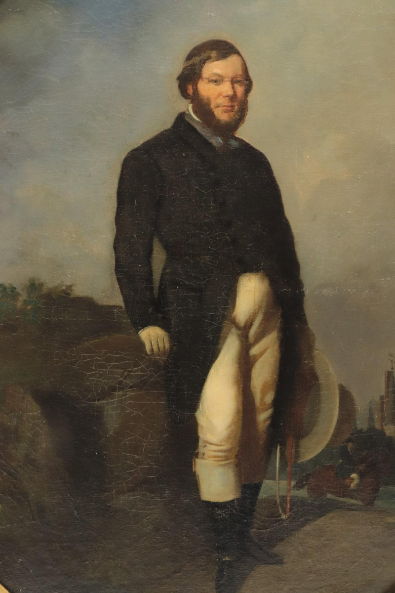 Am School19th C Portrait of Male Equestrian O/C